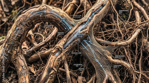 A close up of a tree root with the roots exposed
