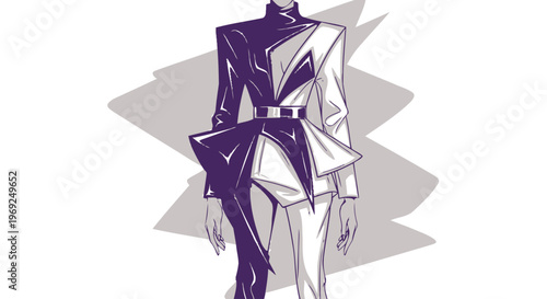 Fashion illustration of two stylish mannequins in modern clothing