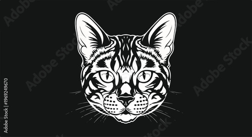 Bengal cat negative space vector, single Bengal cat head created with negative space pattern, dark background, premium modern vector illustration, elegant minimal composition, high contrast