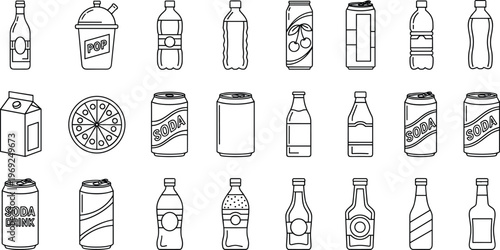 Vector illustration of assorted bottles with drinks and alcohol icons