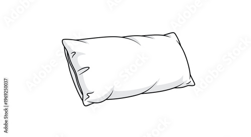 Simple line drawing of a soft white rectangular pillow with shadows and folds for comfort and sleep representation.
