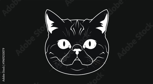 Exotic Shorthair negative space vector illustration, single Exotic Shorthair cat face using negative space, dark background, premium luxury minimal style, clean geometric vector, modern stock