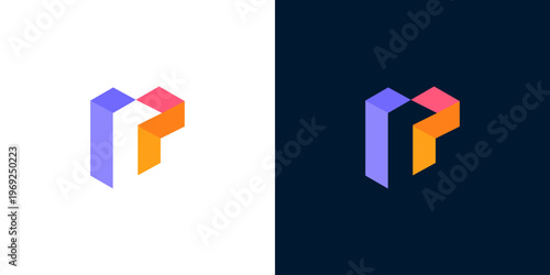 Modern abstract geometric letter R logo design in vibrant purple and orange, presenting a sleek, professional, and memorable brand identity graphic for diverse applications