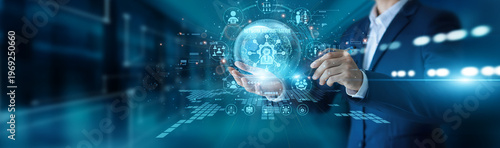 Принти на полотні IT expert hand hold cable global Network Administration touch system uptime