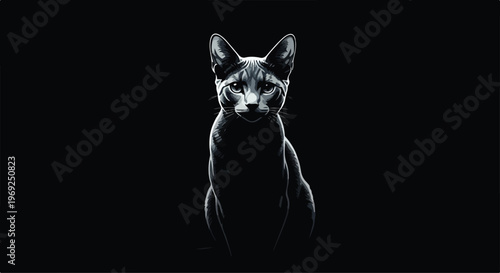Russian Blue cat negative space vector, single Russian Blue cat silhouette formed by negative space, dark background, premium modern vector design, minimal elegant composition, high contrast
