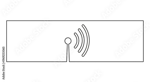 Continuous line art drawing of a signal transmitting antenna with broadcasting waves illustration