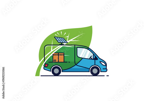 Eco-friendly delivery van with solar panel and package for sustainable logistics
