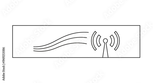Minimalist black line icon depicting a wireless antenna transmitting a clear signal for modern