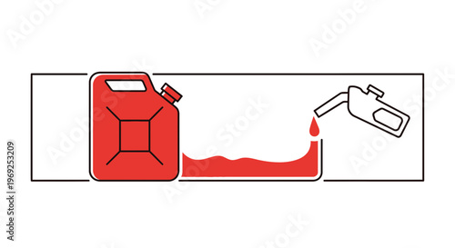 Efficient fuel transfer: red jerry can and dispensing nozzle replenishing a liquid container