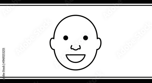 Minimalist smiling human face icon illustration in black and white for user interface design