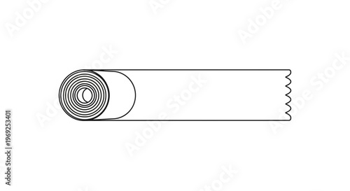 Simple graphic representation of a coiled textile or paper roll icon with a torn edge design