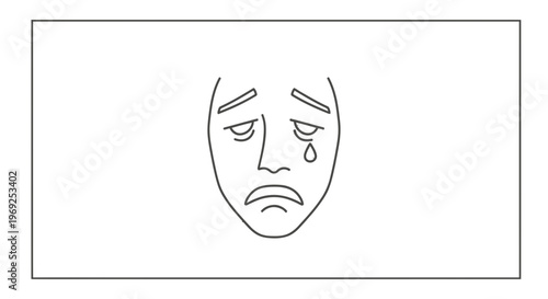 Minimalist line art illustration of a crying sad face expressing deep sorrow and emotional distress