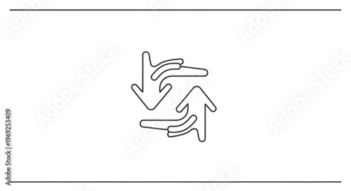 Minimalist continuous circular exchange icon with hands pointing up and down for interface design