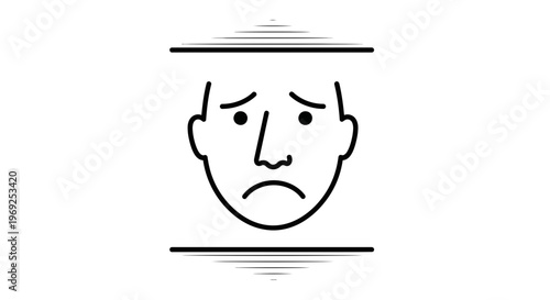 Minimalist line art icon representing sadness or distress, conveying unhappiness or disappointment