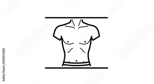 Minimalist Black and White Outline of a Muscular Male Torso Representing Fitness and Human Physique