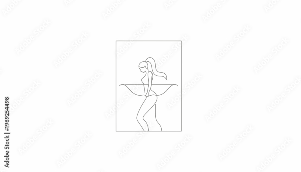 Fototapeta premium Sagittarius Zodiac Sign Line Art: Woman Archer Drawing Bow in Water