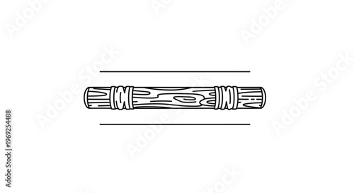Rustic Wooden Log with Rope Binding, Hand-drawn Vector Illustration