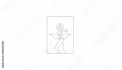 Sagittarius Zodiac Sign Line Art: Woman Archer Drawing Bow in Water