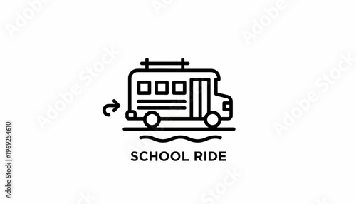 School Bus Icon with Arrow, Education Transportation Symbol