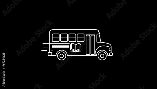 School Bus Icon with Open Book, Education and Learning Concept