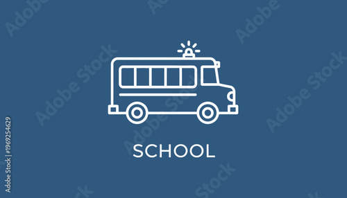School Bus Icon with Flashing Lights on Blue Background - Education Transportation Concept