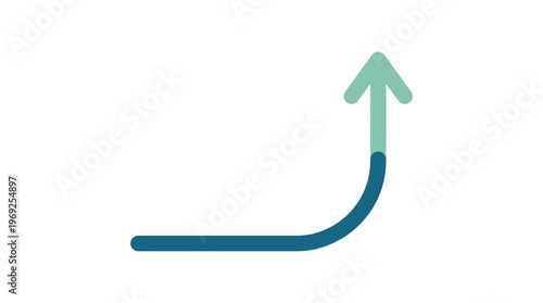 A curved arrow changing direction upwards on a transparent background