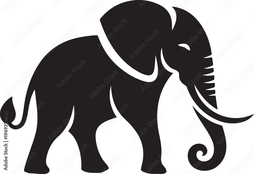 Obraz premium Graceful silhouette of an elephant in profile view against a plain background Vector, illustration