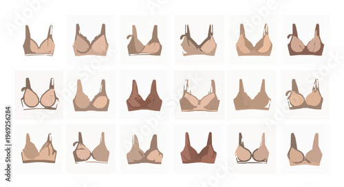 Nursing bra grid collection with modern maternity underwear designs flat vector icons isolated on white background