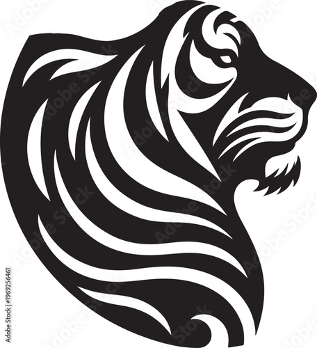 Majestic lion silhouette with stylized mane and fierce expression Vector, illustration