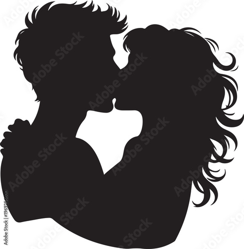Intimate silhouette embrace of two figures in close proximity Vector, illustration