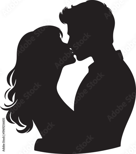 Silhouette of a couple sharing an intimate embrace and kiss Vector, illustration