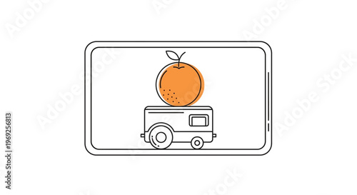 Orange on a Robotic Vehicle Displayed on a Tablet Screen, Smart Farming Concept