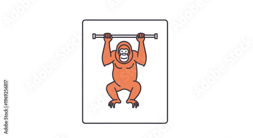 Orange Orangutan Hanging on Bar - Playful Primate Exercise and Fun