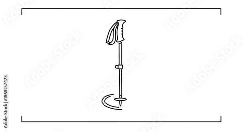 Minimalist line art illustration of a single trekking pole for hiking and outdoor adventure