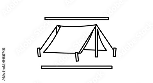 Minimalist Line Art Illustration of a Traditional Outdoor Camping Tent for Wilderness Exploration