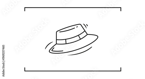 Minimalist Fedora Hat Line Art Icon with Dynamic Motion Lines for Fashion and Style Concepts