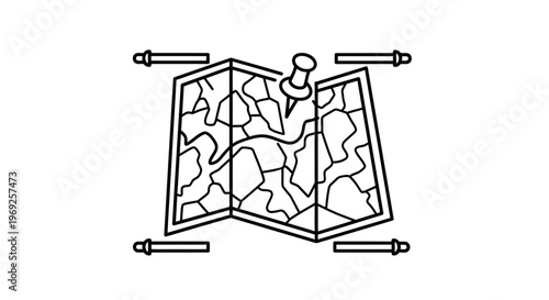 Navigational journey planning graphic with location pinpoint on folded geographic chart