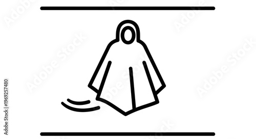 Clean graphic depiction of a hooded poncho, essential weather protection for outdoor travel and