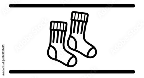 Minimalist black outline illustration of a comforting pair of socks for everyday use and warmth