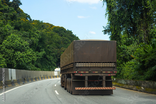 Cargo truck transporting goods on highway in Brazil