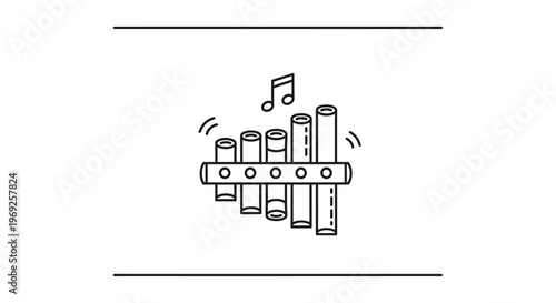 Clean line art illustration of a pan flute musical instrument symbolizing joyful melodies and
