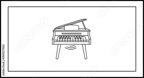 Monochromatic sketch of an acoustic grand piano resonating with sound waves
