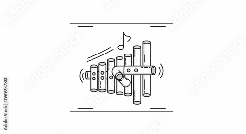 Abstract musical pipe arrangement illustration depicting harmonious sound waves and melodic
