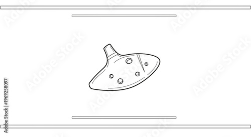 Elegant monochrome line art illustration of a classical ceramic ocarina wind instrument design
