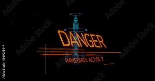 Displaying holographic DANGER warning over black HUD, showing IMMEDIATE ACTION Z, missile schematic