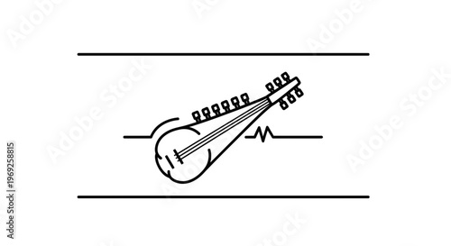 Elegant Minimalist Traditional String Instrument with Musical Rhythm Pulse Line Art Icon