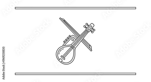Elegant line art illustration of traditional stringed instrument with bow for folk music designs