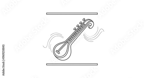 Elegant monochrome icon representing ancient musical heritage with rhythmic sound waves