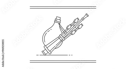 Iconic outline rendering of a traditional folk instrument, the bagpipe, symbolizing cultural music