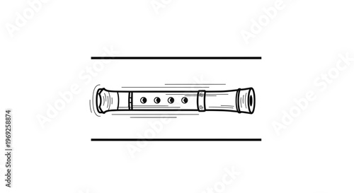 Simple linear graphic of an alto recorder musical instrument emitting musical vibes